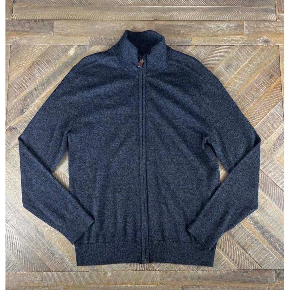 Banana Republic Mens Full Zip Cardigan Sweater Blue Mock Neck Size M